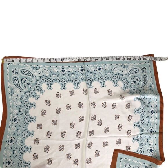 Scarf Neckerchief Paisley Print in Mint & Caramel 27” Square - Picture 6 of 6